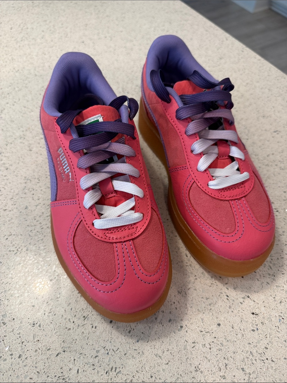 Puma Kids Pink and Purple Lace-Up Sneakers with Gum Sole